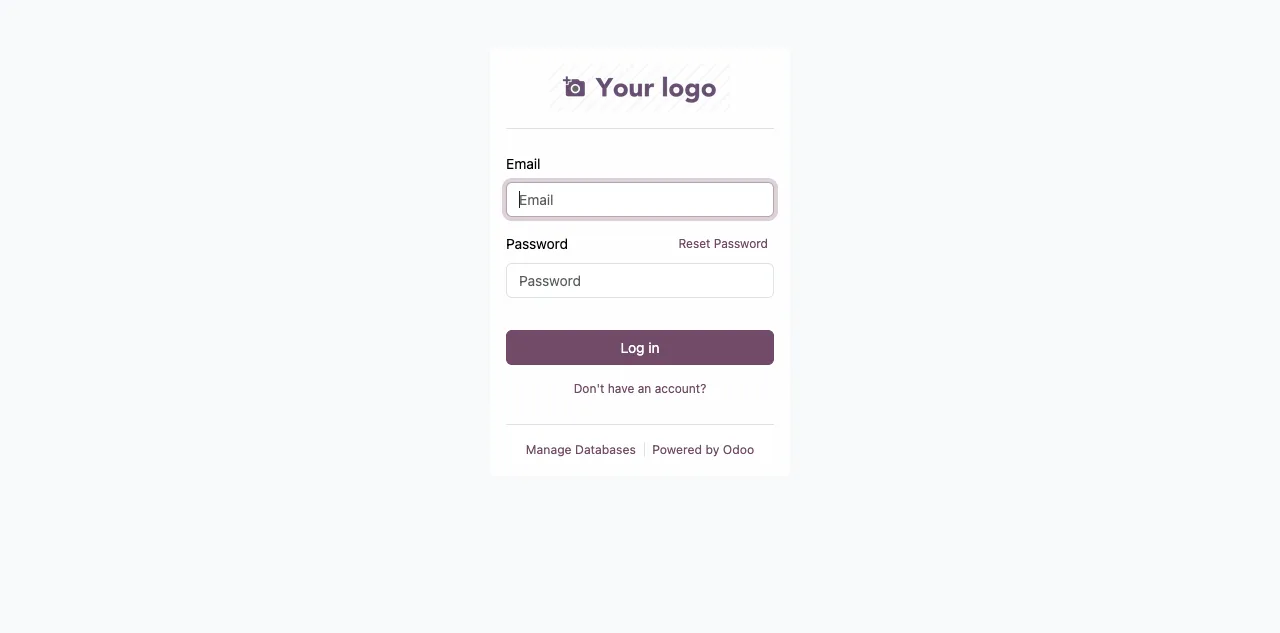 Odoo login screen